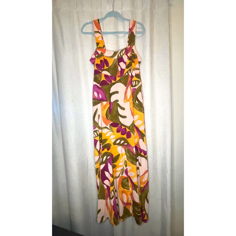 Vince Camuto Square Neck Smocked-Back Sleeveless Maxi Sundress XL Tropical Dress - Picture 10 of 11